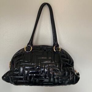 HOBO International LG Shoulder Bag Black Patent Leather Gold Hardware Unique